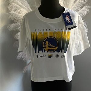 NBA Golden State Warriors White & Navy Graphic Crop Tee
